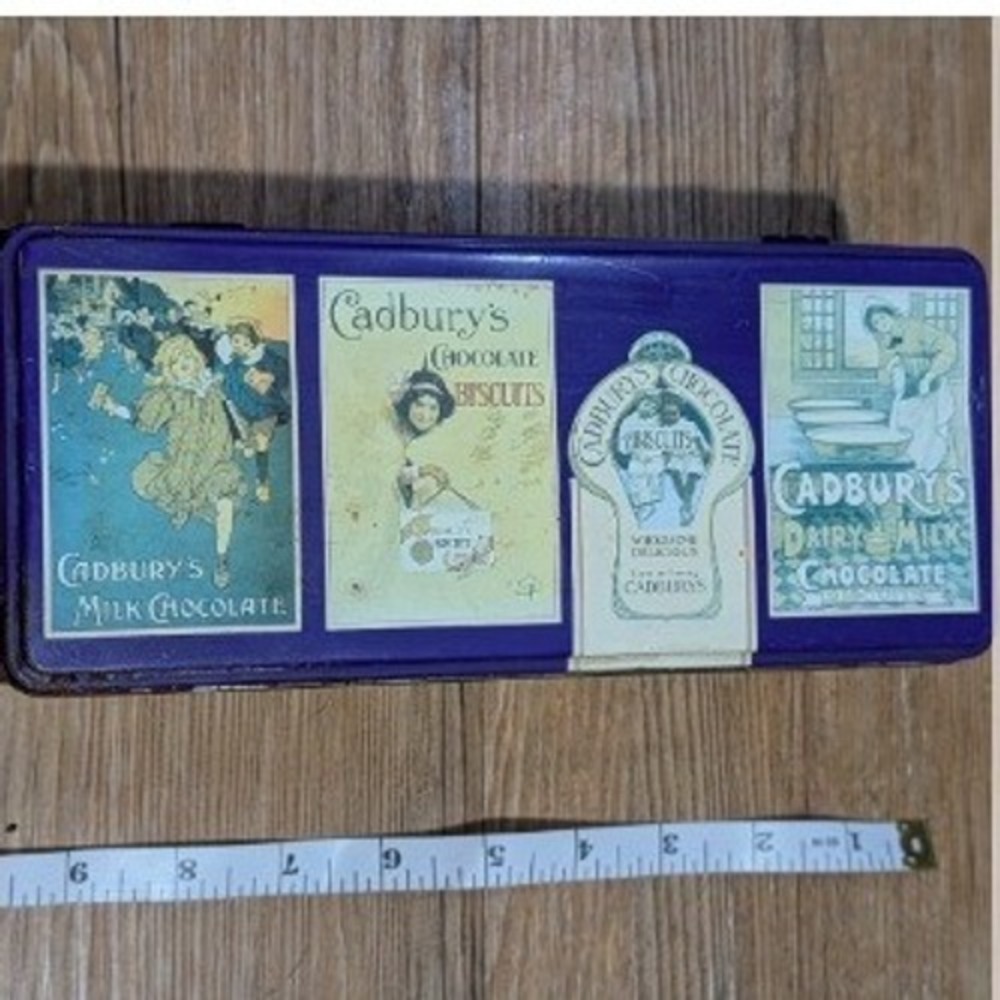 Vintage Cadbury Fingers Milk Chocolate Cookies Tin Purple Victorian Advertising